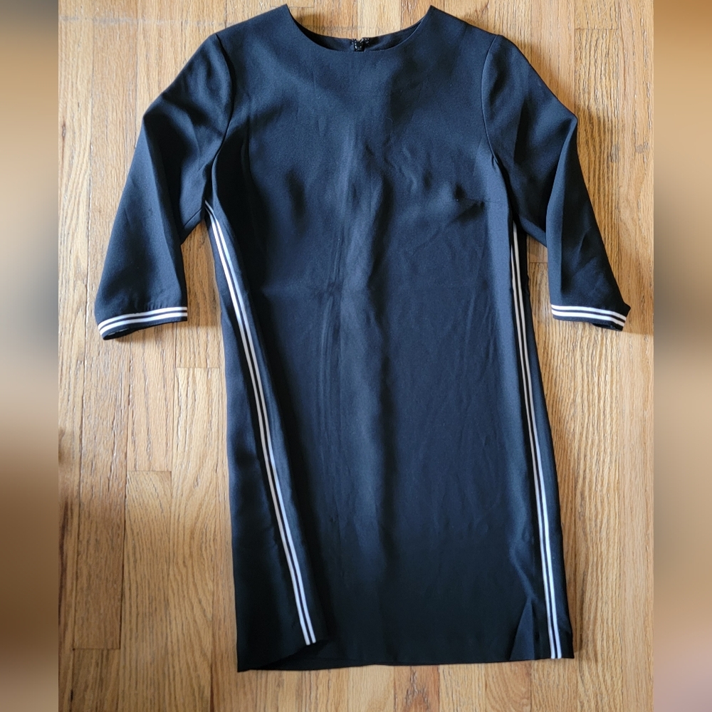 Banana Republic 3/4 Sleeve Black Dress with White Stripes, Size 4